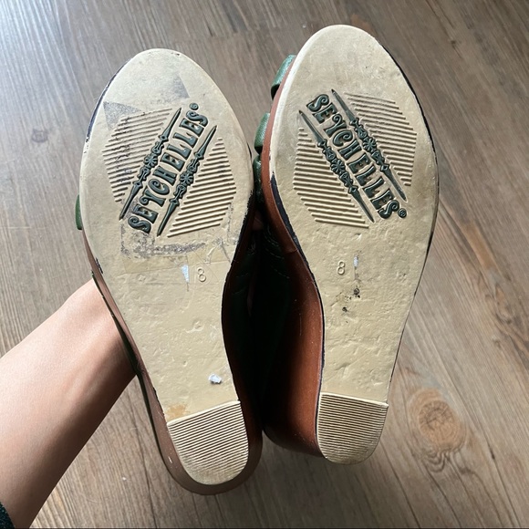 Seychelles Green Brown Wedge Heel Shoe Peep Toe Size 8 - Picture 6 of 13